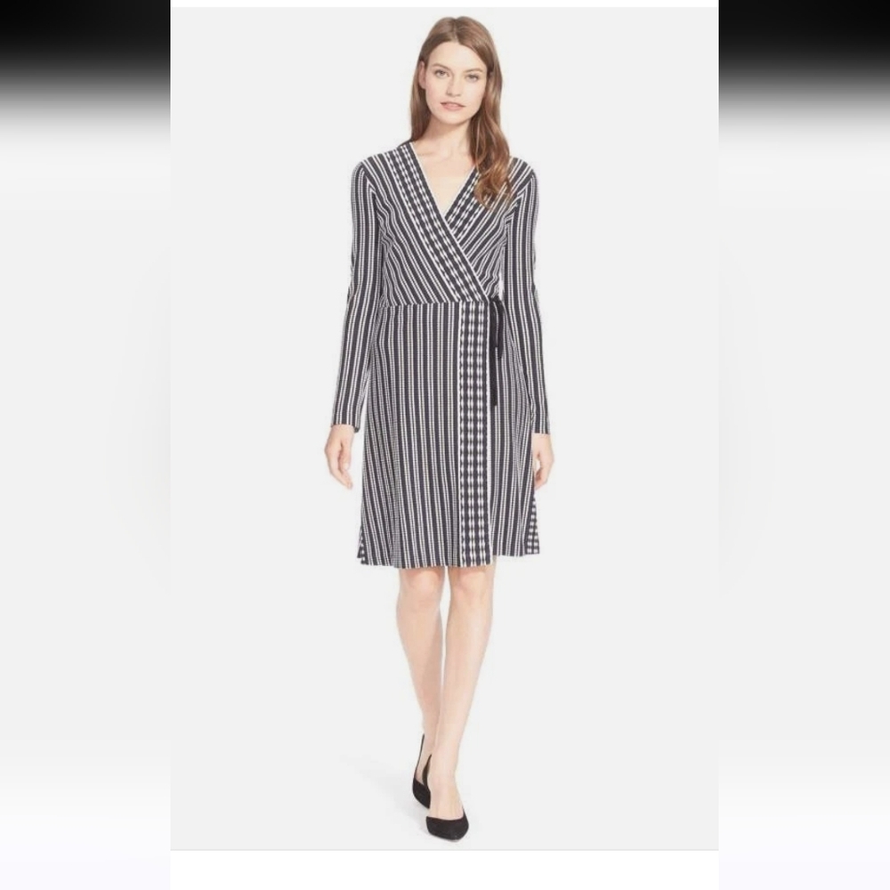 Tory Burch Oxford Stripe Long Sleeve Jacquard Wrap Dress